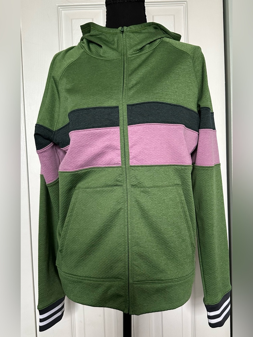 Cotopaxi Full Zip Hoodie Colorblock Olive Green Pink Striped Sweatshirt Size Med